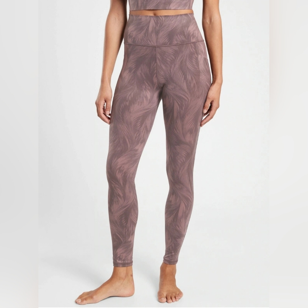 Athleta Salutation Stash II Printed‎ Leggings Womens Small Ava Smoked Almond